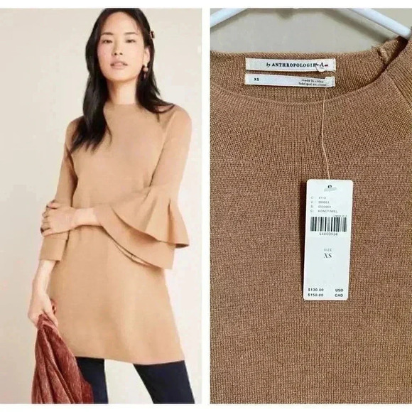 Anthropologie Claudette Ruffled Sweater Dress –‎ Honey, Size XS, NWT